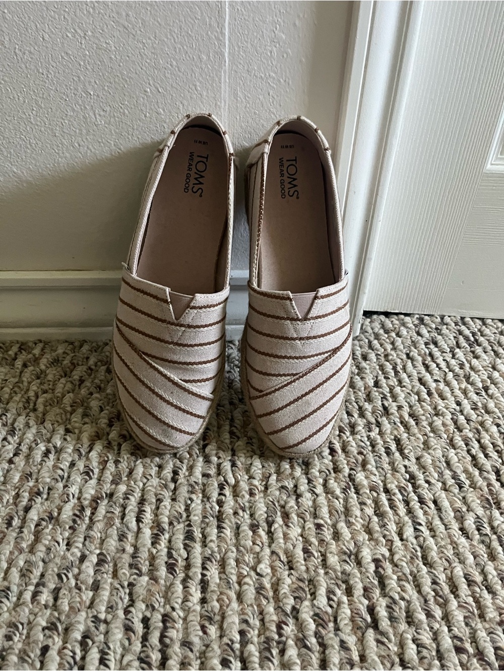 Toms Women's Slip-On Flats in Light Pink with Metallic Stripes